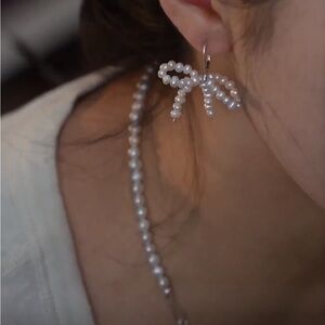 Pearl Bow Drop Earrings -fresh water real pearls